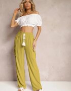 cflo Pantaloni Palazzo Verde deschis cu picioare largi cu elastic în talie și buzunare cu clapetă Weva