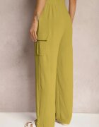 cflo Pantaloni Palazzo Verde deschis cu picioare largi cu elastic în talie și buzunare cu clapetă Weva