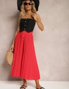 cflo Pantaloni Roșii din Viscoză Palazzo cu Elastic în Talie Decorați cu nasturi cu lungime 3/4 Efinna
