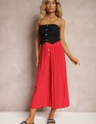 cflo Pantaloni Roșii din Viscoză Palazzo cu Elastic în Talie Decorați cu nasturi cu lungime 3/4 Efinna