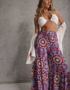 cflo Pantaloni roz-albastre Tip Palazzo din viscoză Talie înaltă cu elastic în talie Bistalia