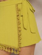 cflo Pantaloni scurți verde deschis tip fustă decorați cu ciucuri cu elastic în talie și șnur Tiamasue