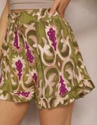cflo Pantaloni scurți Verde-Roz din Vâscoză cu Elastic în Talie Tiamanelle