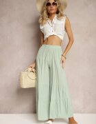 cflo Pantaloni Verde deschis cu picioare largi Palazzo cu volane și elastic în talie Dimlin