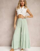 cflo Pantaloni Verde deschis cu picioare largi Palazzo cu volane și elastic în talie Dimlin