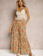 cflo Pantaloni verde-portocalii din viscoză cu craci largi cu talie înaltă finisați cu elastic în talie Risettasmi