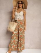 cflo Pantaloni verde-portocalii din viscoză cu craci largi cu talie înaltă finisați cu elastic în talie Risettasmi