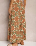 cflo Pantaloni verde-portocalii din viscoză cu craci largi cu talie înaltă finisați cu elastic în talie Risettasmi