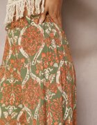 cflo Pantaloni verde-portocalii din viscoză cu craci largi cu talie înaltă finisați cu elastic în talie Risettasmi