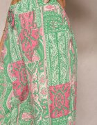 cflo Pantaloni Verde-Roz Lari Tip Palazzo Din Vâscoză Cu Elastic în Talie Melafea