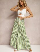 cflo Pantaloni verzi din Viscoză cu Talie Înaltă Tip Palazzo cu Elastic în Talie Tiimacella