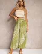 cflo Pantaloni Verzi Largi 7/8 Talie înaltă din Viscoză Finisați cu elastic în talie Risallni