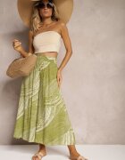 cflo Pantaloni Verzi Largi 7/8 Talie înaltă din Viscoză Finisați cu elastic în talie Risallni
