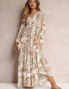 cflo Rochie Alb-Bej Oversize cu flori Iophne