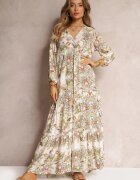 cflo Rochie Alb-Bej Oversize cu flori Iophne