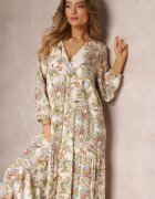 cflo Rochie Alb-Bej Oversize cu flori Iophne