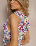 cflo Rochie Alb-Roz Petrecută cu Imprimeu Floral cu Croi Cloș Maxi cu Volănaș Seneora