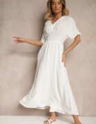 cflo Rochie Albă cu Croială Evazată cu Elastic în Talie Iffine