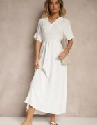 cflo Rochie Albă cu Croială Evazată cu Elastic în Talie Iffine