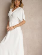 cflo Rochie Albă cu Croială Evazată cu Elastic în Talie Iffine