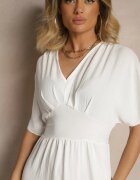 cflo Rochie Albă cu Croială Evazată cu Elastic în Talie Iffine