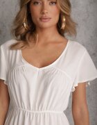 cflo Rochie Albă din Vâscoză cu croială evazată cu volane Jonmy