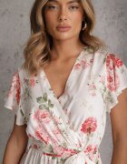 cflo Rochie Albă Florală cu croi petrecut și cordon în talie Iphene