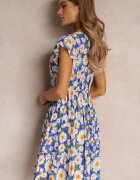 cflo Rochie Albastră Cambrată Mini Cu flori cu talie elastică Teziovi