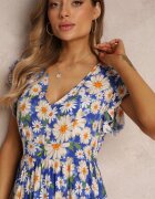 cflo Rochie Albastră Cambrată Mini Cu flori cu talie elastică Teziovi