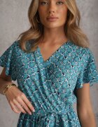 cflo Rochie albastră de vară petrecută cu legătură în talie din viscoză Meridase