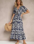 cflo Rochie Albastră de vâscoză cu Model Abstract Tuledia