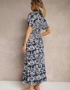 cflo Rochie Albastră de vâscoză cu Model Abstract Tuledia