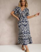 cflo Rochie Albastră de vâscoză cu Model Abstract Tuledia