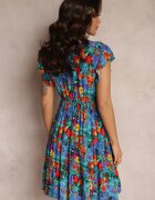 cflo Rochie Albastră de viscoză Mini cu Volan Linne