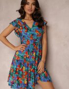 cflo Rochie Albastră de viscoză Mini cu Volan Linne