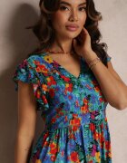 cflo Rochie Albastră de viscoză Mini cu Volan Linne