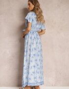 cflo Rochie Albastră din Viscoză cu Model Metalic și Elastic în Talie Carinalia