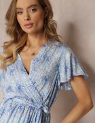 cflo Rochie Albastră din Viscoză cu Model Metalic și Elastic în Talie Carinalia