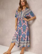 cflo Rochie Albastră Din Viscoză Maxi cu Elastic în Talie și Volan Cophine