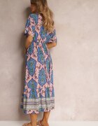 cflo Rochie Albastră Din Viscoză Maxi cu Elastic în Talie și Volan Cophine