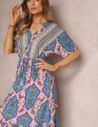 cflo Rochie Albastră Din Viscoză Maxi cu Elastic în Talie și Volan Cophine