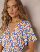 cflo Rochie Albastră din Viscoză și Decolteu petrecut cu Imprimeu Fantezist Abai