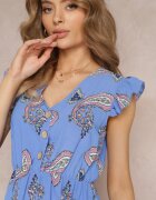 cflo Rochie Albastră Evazată Mini cu Model Paisley Rachelli