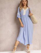 cflo Rochie Albastră Maxi cu elastic în talie cu ciucuri decorative din viscoză Zisel