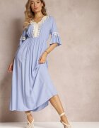 cflo Rochie Albastră Maxi cu elastic în talie cu ciucuri decorative din viscoză Zisel