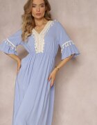 cflo Rochie Albastră Maxi cu elastic în talie cu ciucuri decorative din viscoză Zisel