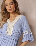 cflo Rochie Albastră Maxi cu elastic în talie cu ciucuri decorative din viscoză Zisel