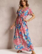 cflo Rochie Albastru-Roz Maxi din viscoză cu decolteu petrecut cu elastic în talie Lynette
