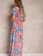 cflo Rochie Albastru-Roz Maxi din viscoză cu decolteu petrecut cu elastic în talie Lynette