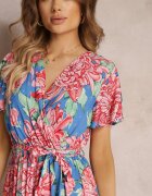 cflo Rochie Albastru-Roz Maxi din viscoză cu decolteu petrecut cu elastic în talie Lynette